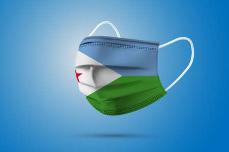 Realistic Protective Medical Mask with National Flag of Djibouti.のイラスト素材