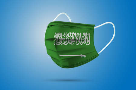 Realistic Protective Medical Mask with National Flag of Saudi Arabia. Health care and medical concept With the flag. Vector illustration.のイラスト素材