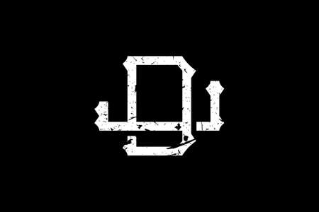 Vintage Initial Letters DJ Logo. This logo creatively incorporates antique monogram typeface. It will be suitable for Royalty, Boutique, Hotel, Heraldic, fashion.のイラスト素材