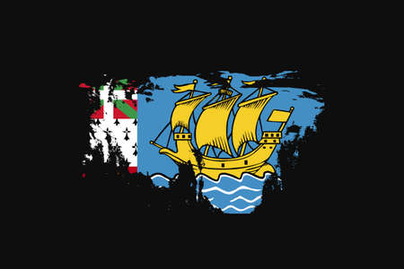 Grunge Style Flag of the Saint Pierre and Miquelon. It will be used t-shirt graphics, print, poster and Background.のイラスト素材