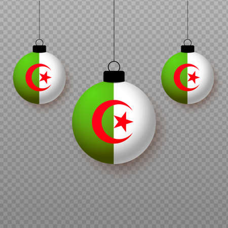 Realistic Algeria Flag with flying light balloons. Decorative elements for national holidays.のイラスト素材