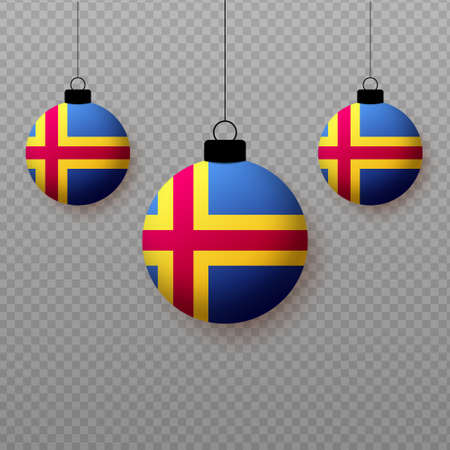 Realistic Aland Flag with flying light balloons. Decorative elements for national holidays.のイラスト素材