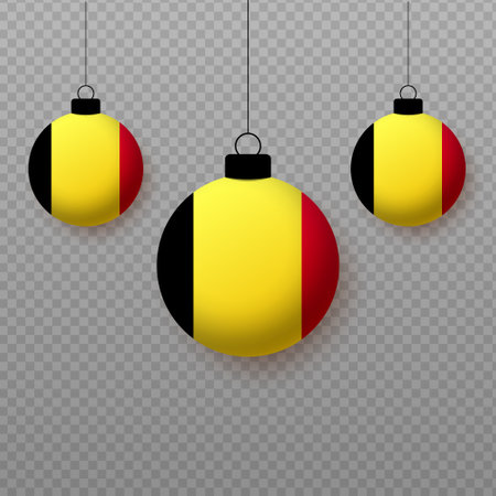 Realistic Belgium Flag with flying light balloons. Decorative elements for national holidays.のイラスト素材