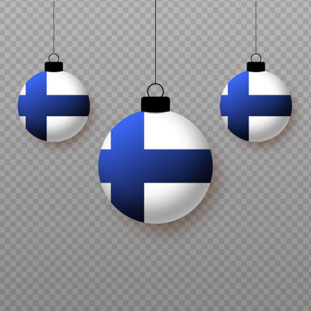 Realistic Finland Flag with flying light balloons. Decorative elements for national holidays.のイラスト素材