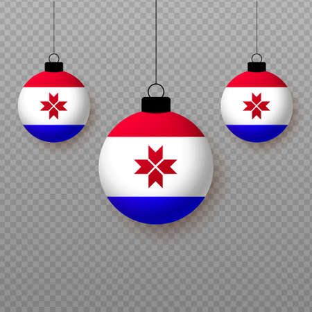 Realistic Mordovia Flag with flying light balloons. Decorative elements for national holidays.のイラスト素材