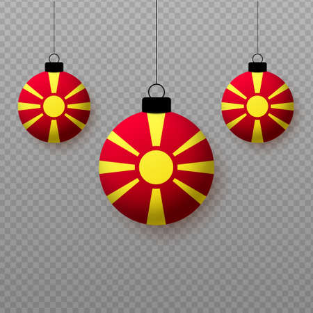 Realistic Macedonia Flag with flying light balloons. Decorative elements for national holidays.のイラスト素材