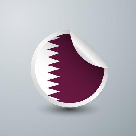 Qatar Flag with Sticker Design isolated on white background. Vector illustration for Label, round tag and advertising designのイラスト素材