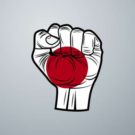 Japan Flag with Hand Design isolated on white background. Vector illustrationのイラスト素材