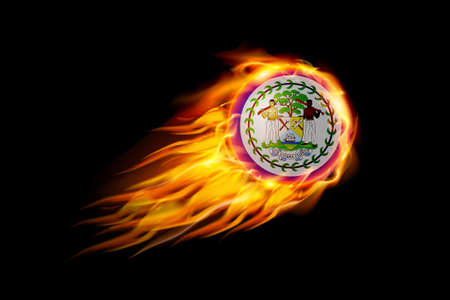 Belize Flag With Fire Fire Ball Realistic Design isolated on black background. Vector illustrationのイラスト素材