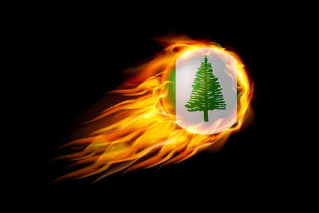 Norfolk Island Flag With Fire Fire Ball Realistic Design isolated on black background. Vector illustrationのイラスト素材