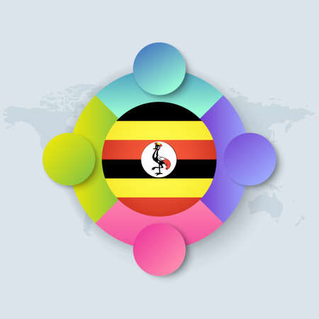 Uganda Flag with Infographic Design isolated on World map. Vector illustration.のイラスト素材