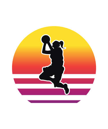 Basketball Retro Sunset Design template. Vector design template for badges, t-shirt, POD and book cover. Isolated white background.のイラスト素材