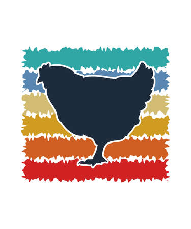 Chicken Retro Sunset Design template. Vector design template for logo, badges, t-shirt, POD and book cover. Isolated white background.のイラスト素材
