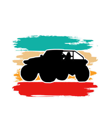 Car Retro Sunset Design template. Vector design template for logo, badges, t-shirt, POD and book cover. Isolated white background.のイラスト素材
