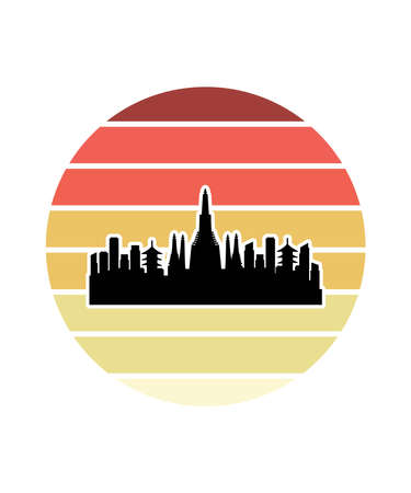 City Retro Sunset Design template. Vector design template for logo, badges, t-shirt, POD and book cover. Isolated white background.のイラスト素材