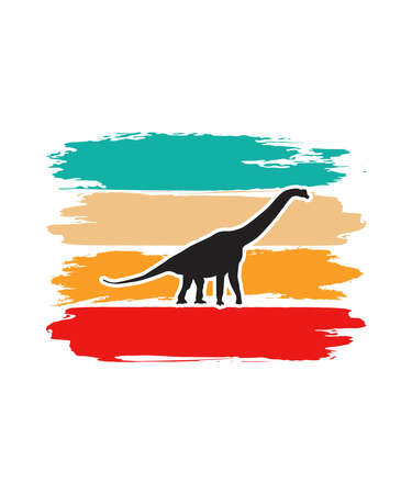 Dinosaurs Retro Sunset Design template. Vector design template for logo, badges, t-shirt, POD and book cover. Isolated white background.のイラスト素材