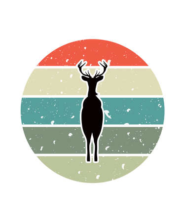 Deer Retro Sunset Design template. Vector design template for logo, badges, t-shirt, POD and book cover. Isolated white background.のイラスト素材