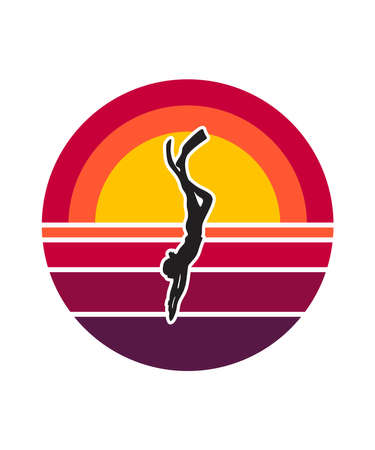 Diving Retro Sunset Design template. Vector design template for logo, badges, t-shirt, POD and book cover. Isolated white background.のイラスト素材