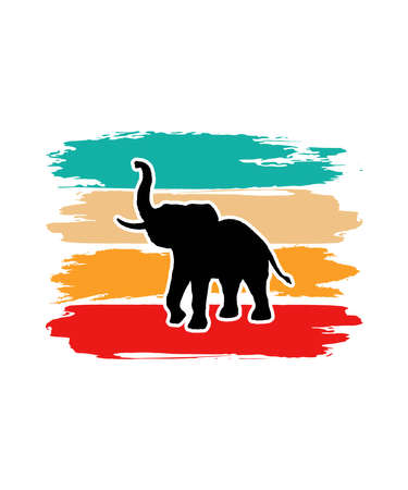 Elephant Retro Sunset Design template. Vector design template for logo, badges, t-shirt, POD and book cover. Isolated white background.のイラスト素材