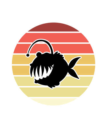 Fish Retro Sunset Design template. Vector design template for logo, badges, t-shirt, POD and book cover. Isolated white background.のイラスト素材