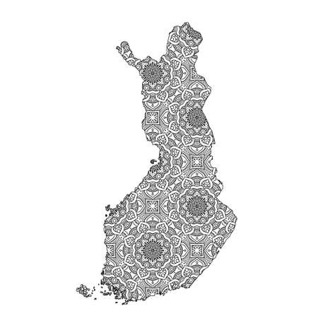 Finland map with mandala Design. Vector Illustrationのイラスト素材