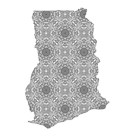 Ghana map with mandala Design. Vector Illustrationのイラスト素材