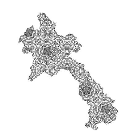 Laos map with mandala Design. Vector Illustrationのイラスト素材