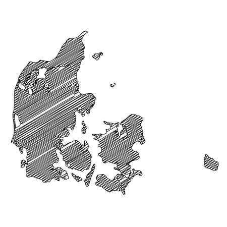 Scribble style Denmark map design. Vector Illustrationのイラスト素材