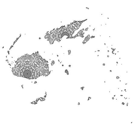 Fiji map with mandala Design. Vector Illustrationのイラスト素材