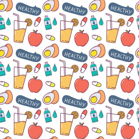 healthy Seamless Pattern Design. Vector Illustration.のイラスト素材