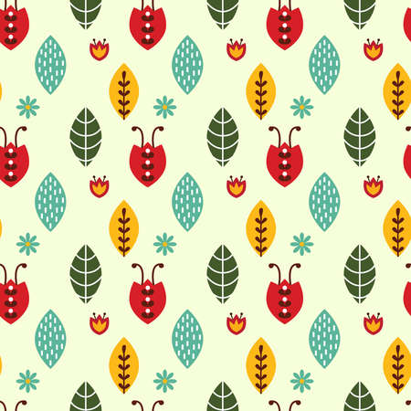 Nordic Leaf Seamless Pattern Design. Vector Illustration.のイラスト素材