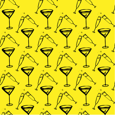 Wine Glass Seamless Pattern Design. Vector Illustration.のイラスト素材