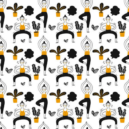 yoga Seamless Pattern Design . Vector Illustration.のイラスト素材
