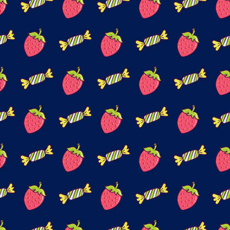 Candy and strawberry Seamless Pattern Design. Vector illustrationのイラスト素材