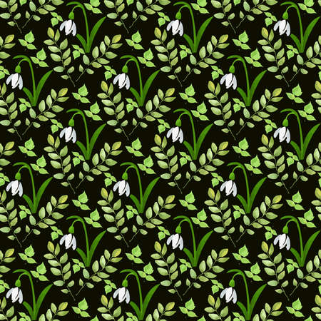 Snowdrop flower leaf Seamless Pattern Designのイラスト素材