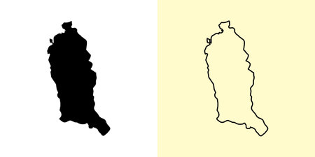 Temburong map, Brunei, Asia. Filled and outline map designs. Vector illustrationのイラスト素材