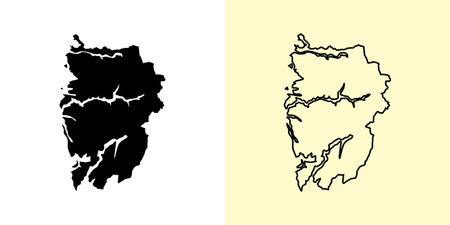 Vestland map, Norway, Europe. Filled and outline map designs. Vector illustrationのイラスト素材