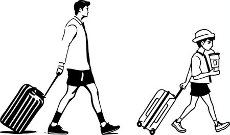Travelers with suitcases.Vector illustration ready for vinyl cutting.のイラスト素材