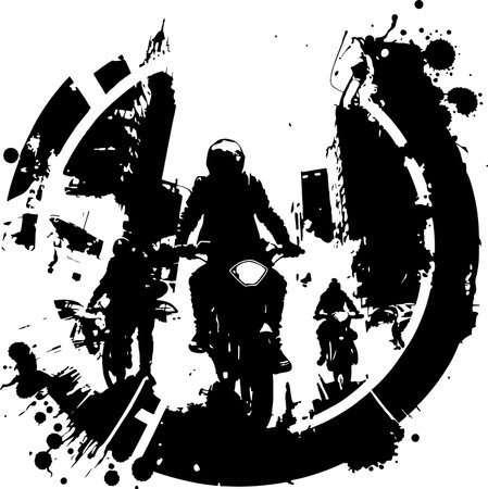 Motorcycle rider in action. Grunge illustration. Vector.のイラスト素材
