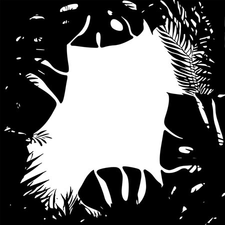 Tropical background with palm leaves. Black and white vector illustration.のイラスト素材