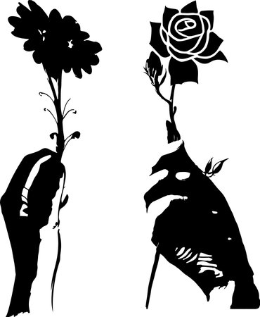 Black silhouettes of flowers on a white background. Vector illustration.のイラスト素材