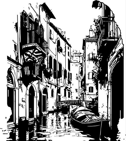 Venice, Italy - vector illustration. Black and white drawing.のイラスト素材