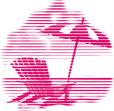 Illustration of a beach chair with umbrella and sun loungerのイラスト素材