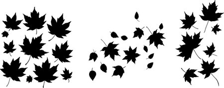 Black silhouettes of maple leaves on a white background. Vector illustrationのイラスト素材