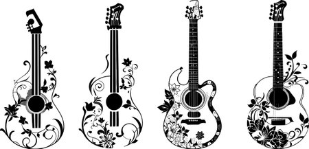 Guitar with floral ornament.Vector illustration ready for vinyl cutting.のイラスト素材