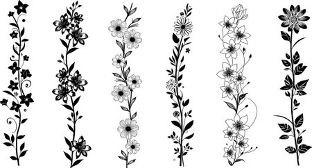 Set of black and white floral elements for design. Vector illustration.のイラスト素材