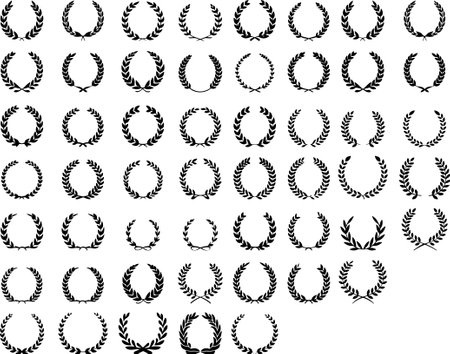Set of black laurel wreaths on white background. Vector illustrationのイラスト素材