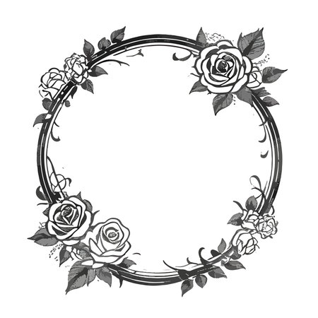 Round frame with roses and leaves. Vector illustration for your design.のイラスト素材