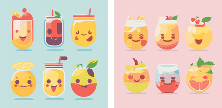 Cute fruit smoothies set. Vector illustration in cartoon style.のイラスト素材