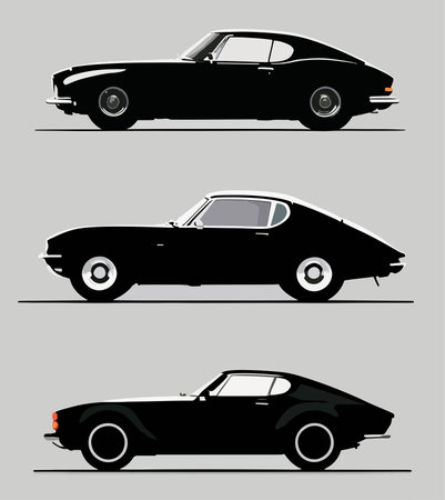 Set of vector silhouettes of classic american cars. Vector illustrationのイラスト素材